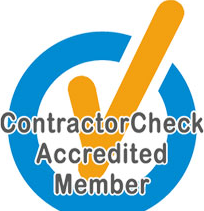 ContractorCheck Accredited Member logo with a blue circle and yellow check mark.