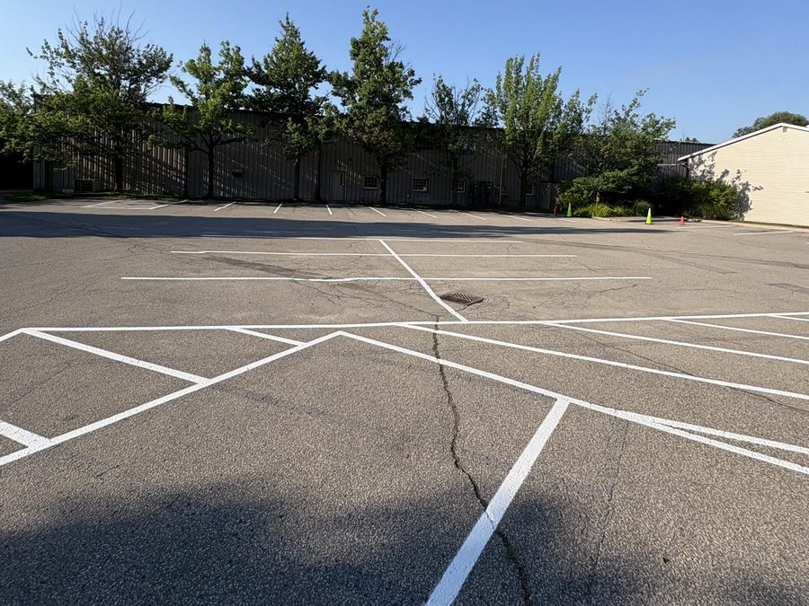 Freshly painted parking stalls in a warehouse loading yard