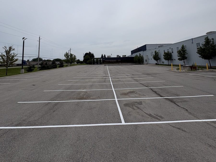 Crisp white lines marking a truck court at a GTA warehouse